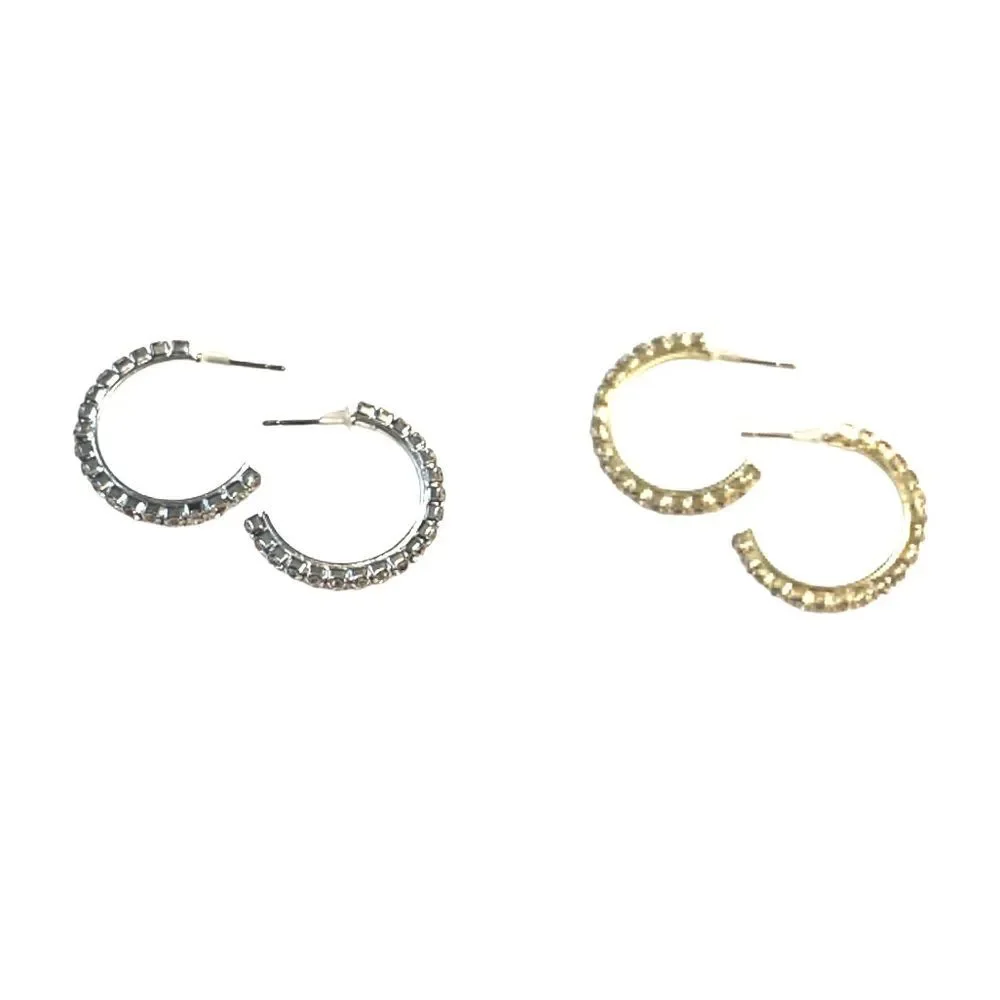Wholesale 23 Pairs Rhinestone Hoop Earrings Gold Silver Pierced New Bulk Lot